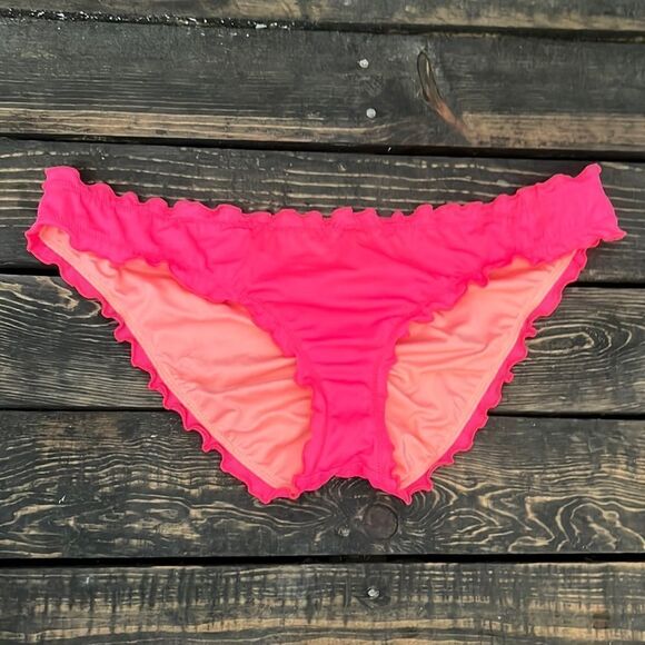 Victorias Secret scrunched back low rise ruffle edge trim pink bottom Sz-Med - Picture 5 of 9